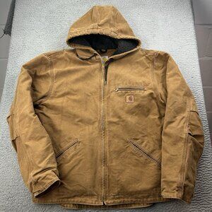CARHARTT J141-211 Mens Brown Sherpa Lined Work Hooded Jacket Size Large